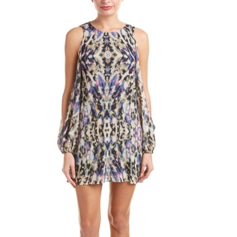 Ali & Jay | Slit Sleeve Cold Shoulder Multi Color Blouson Mini Shift Dress
